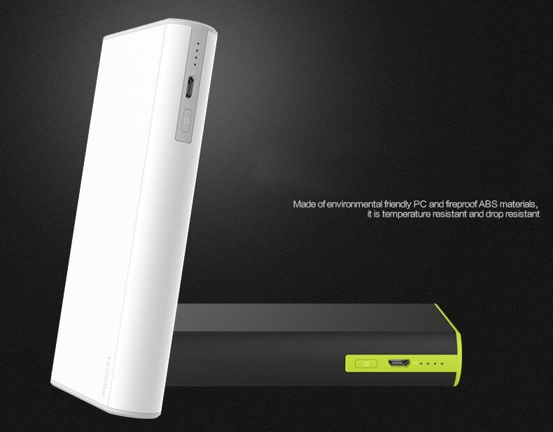 Vỏ pin dự phòng rock cola 10000mAh được làm bằng nhựa ABS + PC siêu bền chịu nhiệt