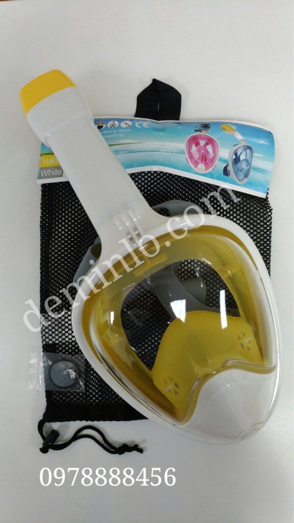 kính lặn full face liền ống thở, mã M2098G góc nhìn rộng nhất. Màu vàng trắng